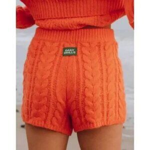 Daily Drills Orange Citrus Cable Knit Sweater Shorts